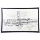 † KENNETH STEEL; a perspective drawing, 'Telephone Building, Macclesfield, Cheshire', signed lower