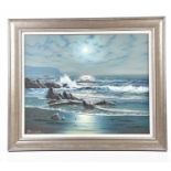 † PETER COSSLETT (1927-2012); oil on canvas, moonlit seascape, signed, 40 x 50cm, framed.