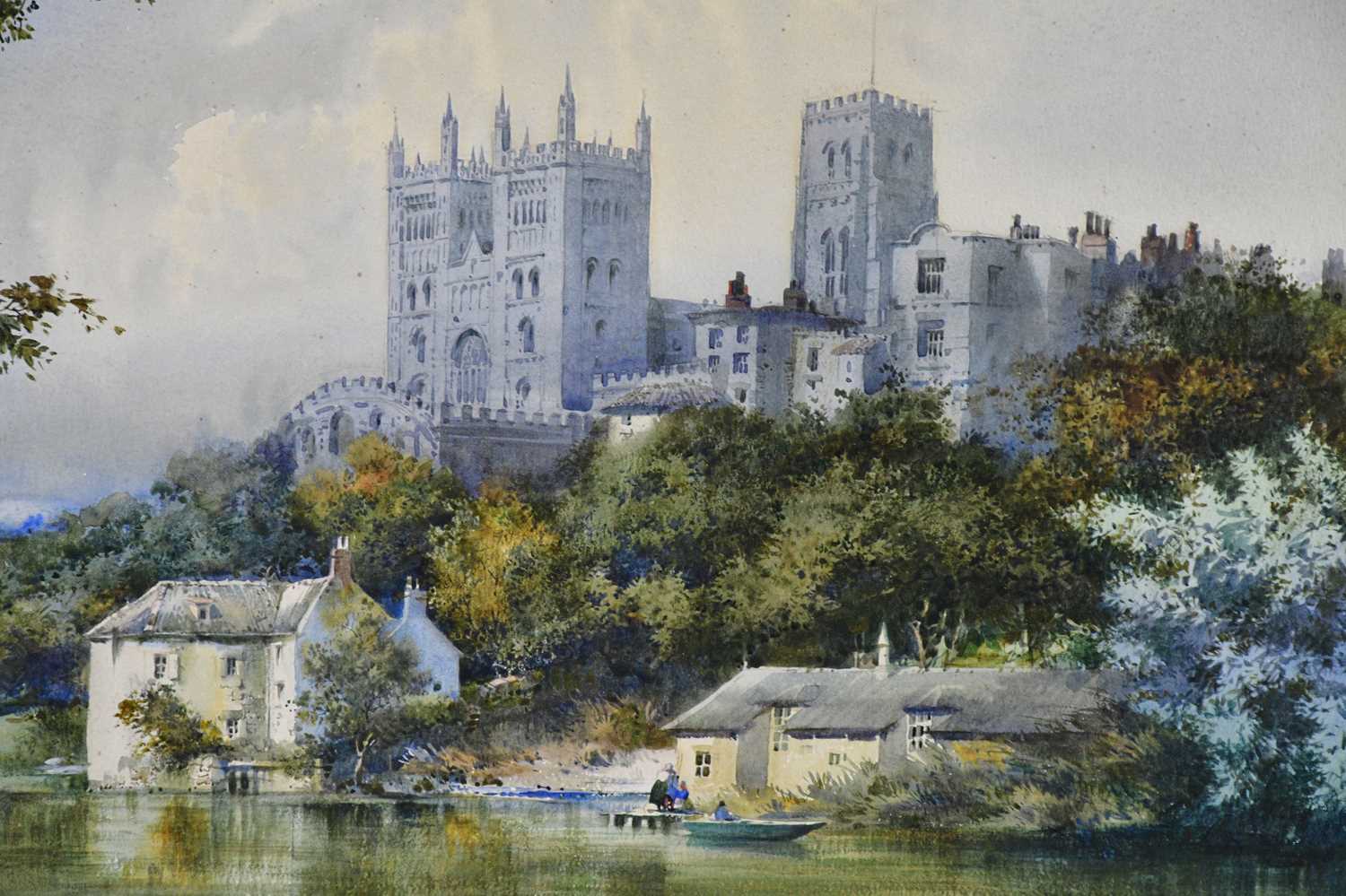 NOEL HARRY LEAVER A.R.C.A (1889-1951); watercolour, castle with buildings by waterside, signed lower - Bild 2 aus 6