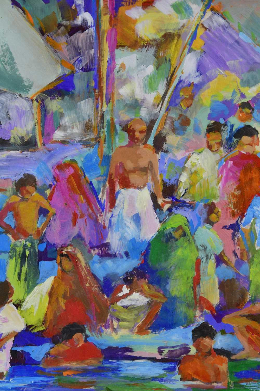 † LUCY PRATT; oil, 'Bathing in the Ganges, Benares', signed lower right, framed and glazed. - Bild 2 aus 4