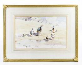 † BERNARD MCDONALD (born 1944); watercolour, cricket on the beach, signed, 32 x 51cm, framed and