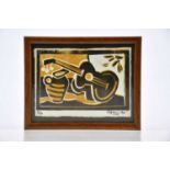 † GEOFFREY KEY (born 1941); signed limited edition print, still life with guitar, signed, dated