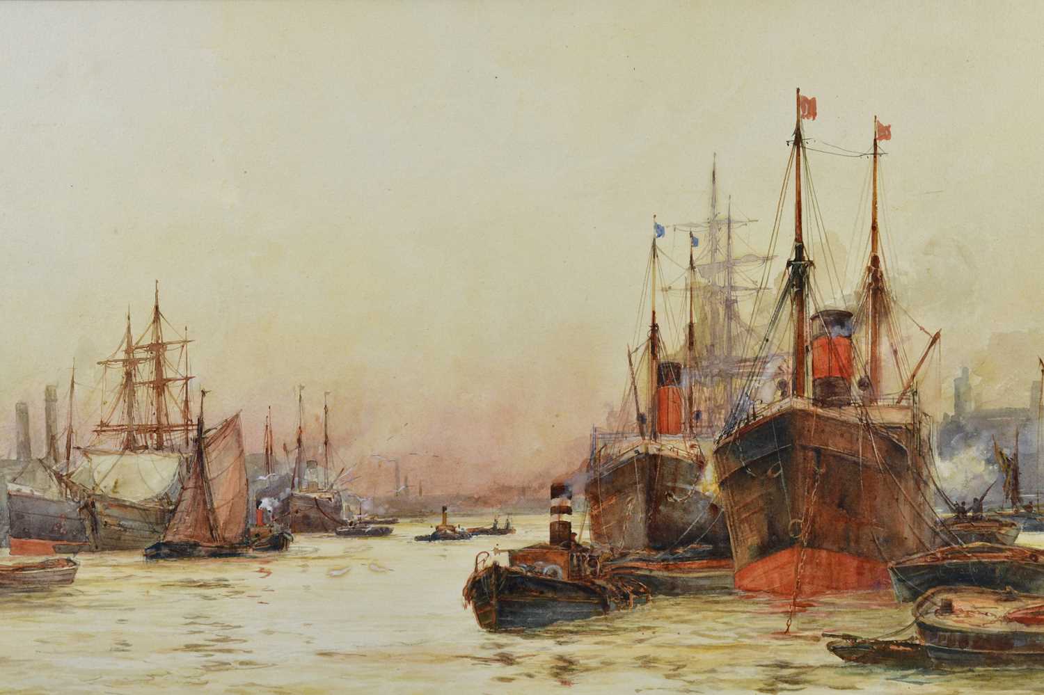 FREDERICK WILLIAM SCARBOROUGH (1860-1939); a pair of watercolours, each of shipping scenes, both - Image 6 of 7