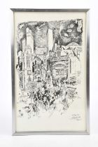 † WILLIAM 'BILL' PAPAS (1927-2000); pen and ink drawing, 'A Special Night In Manchester',
