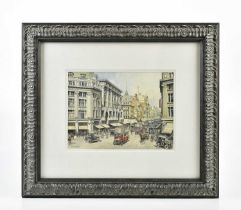 J L CHAPMAN (20TH CENTURY); gouache, 'Oxford Circus', signed, 20 x 27cm, framed and glazed.