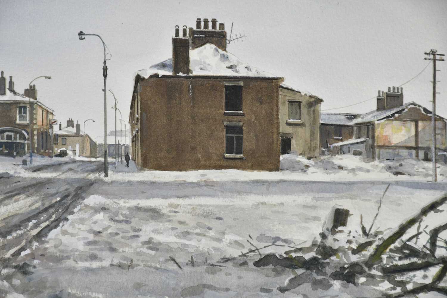 J L CHAPMAN (20TH CENTURY); watercolour, 'Moss Street in Winter', signed, 17 x 33cm, framed and - Image 2 of 4