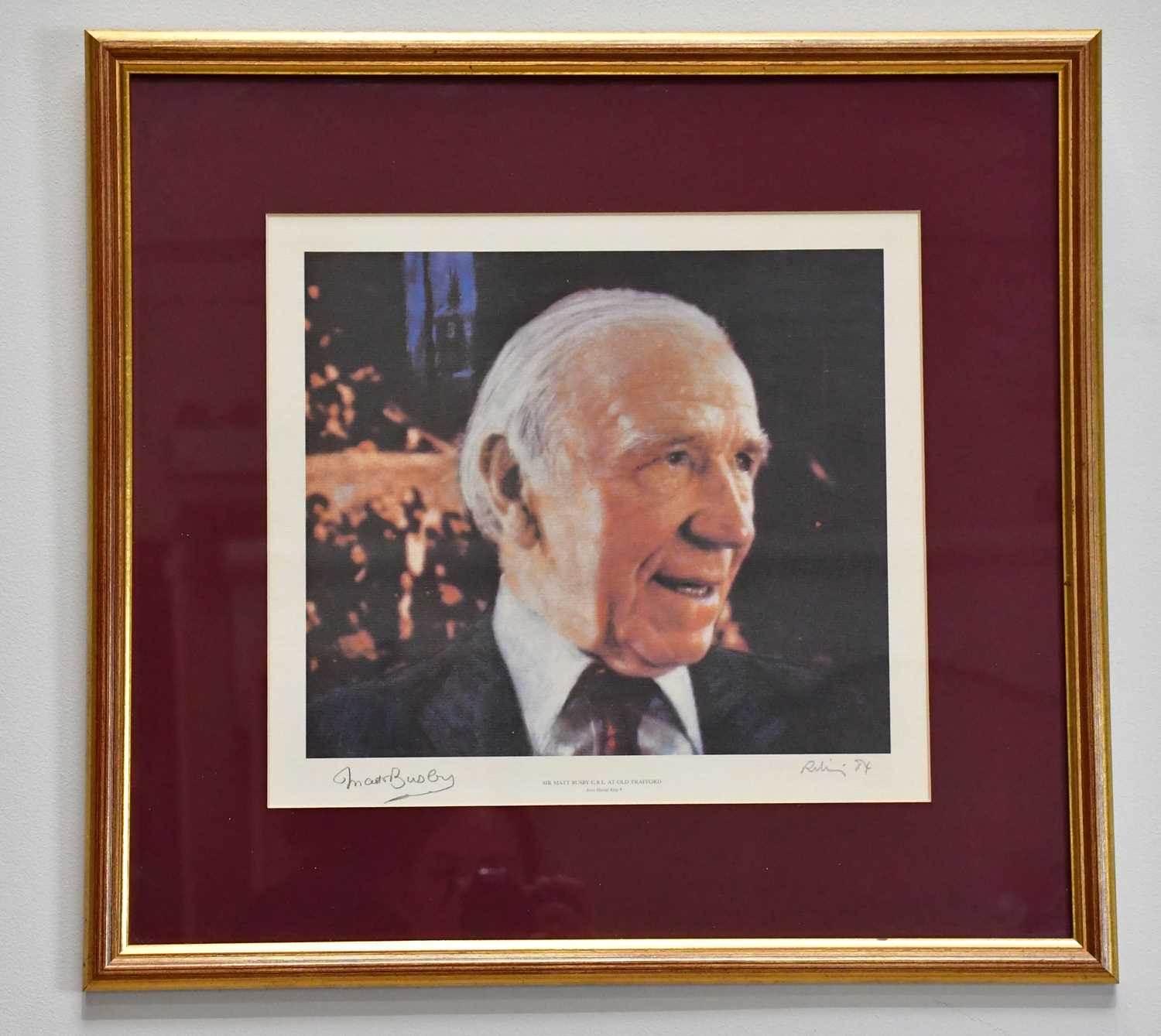 HAROLD FRANCIS RILEY DL DLITT FRCS DFA ATC (1934-2023); pencil signed print, 'Sir Matt Busby CBE