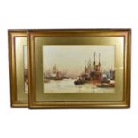 FREDERICK WILLIAM SCARBOROUGH (1860-1939); a pair of watercolours, each of shipping scenes, both