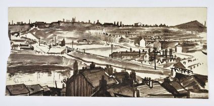 † JACK SIMCOCK (1929-2012); watercolour, 'Panarama of the Potteries', signed, 16 x 36cm, unframed.
