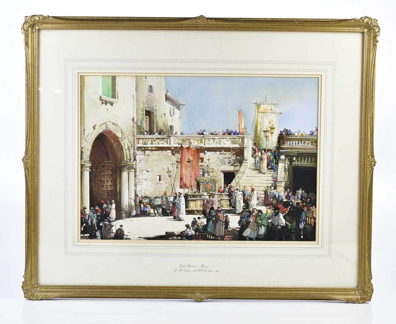 NOEL HARRY LEAVER A.R.C.A (1889-1951); watercolour, 'Easter Procession - Florence', signed lower