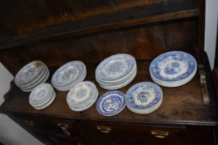 A collection of forty-eight late 19th century and later blue and white plates of various size