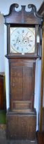 ROBERT ROBERTS, BANGOR; an 18th century oak cased eight day longcase clock, the painted dial set