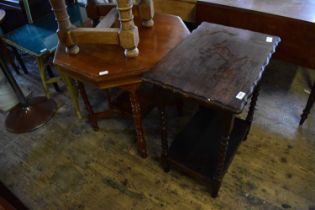 A Victorian walnut octagonal topped occasional table, height 70cm, together with a 1920s oak