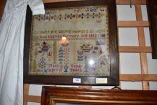 An early 20th century needlework alphabet sampler by Mary A Vendy, age 12 years, in oak frame, 37