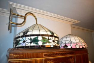 A large and impressive leaded glazed light shade with floral decoration, diameter 60cm, two