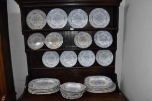 Thirty-one pieces of 19th century blue and white ironstone, the majority decorated in the 'Asiatic