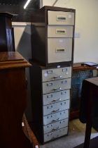 A modern seven drawer filing cabinet, height 132cm, together with a three drawer filing cabinet,