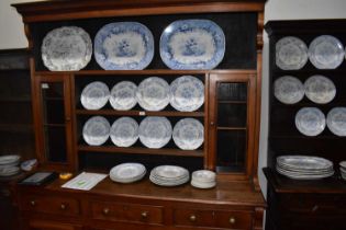 Thirty-four pieces of 19th century transfer printed ironstone including various meat plates,