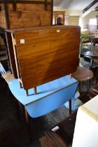 A vintage drop-leaf kitchen table with Formica top, together with a teak effect drop-leaf table (