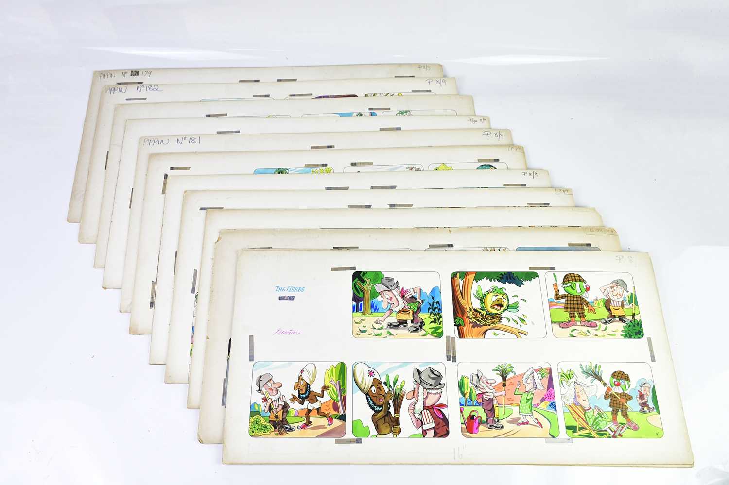 † BILL MEVIN; a group of twelve original storyboard cartoons for The Herbs, some with annotated