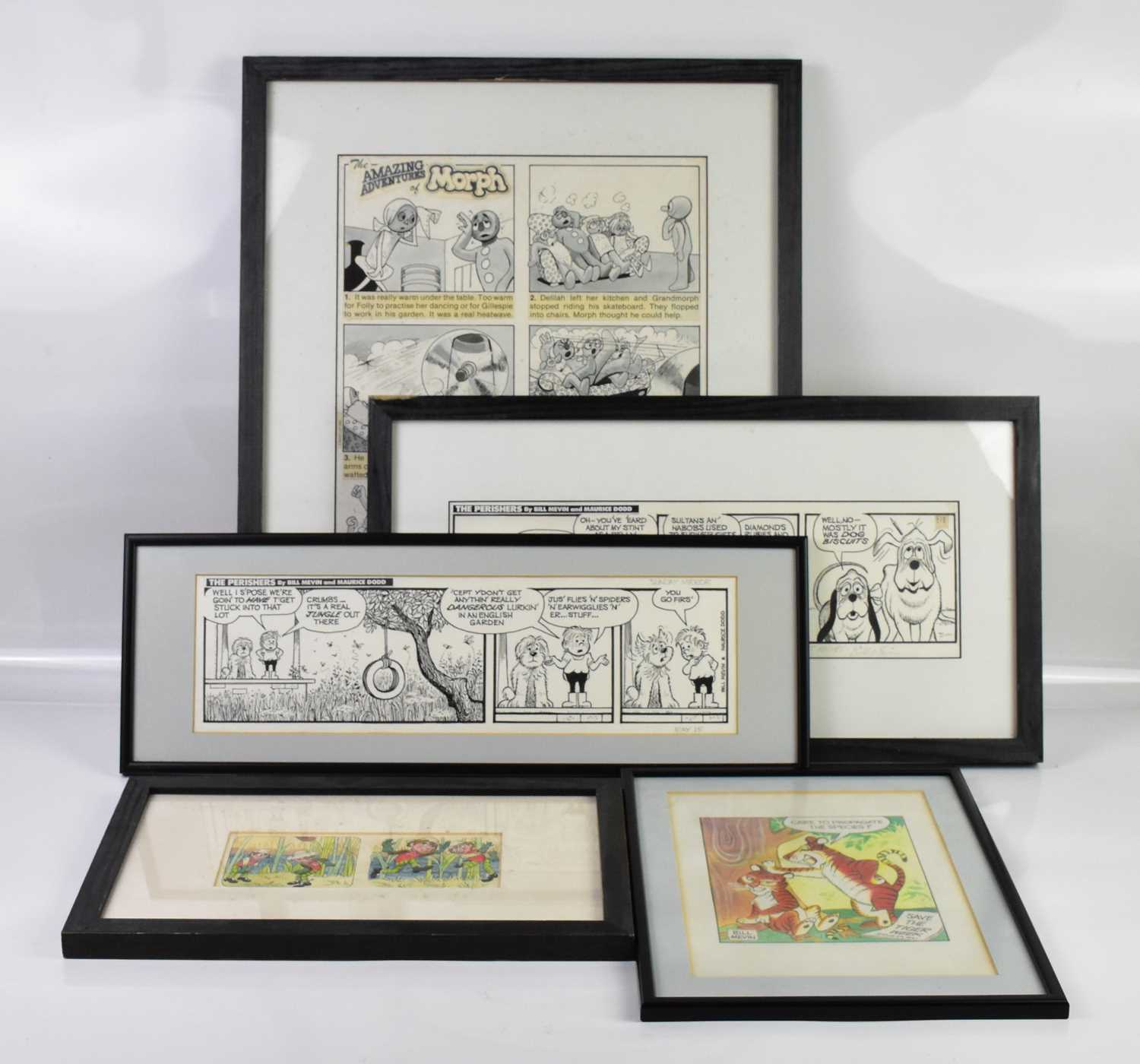 † BILL MEVIN; five framed and glazed original cartoon storyboards or art work including Morph, The