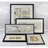 † BILL MEVIN; five framed and glazed original cartoon storyboards or art work including Morph, The