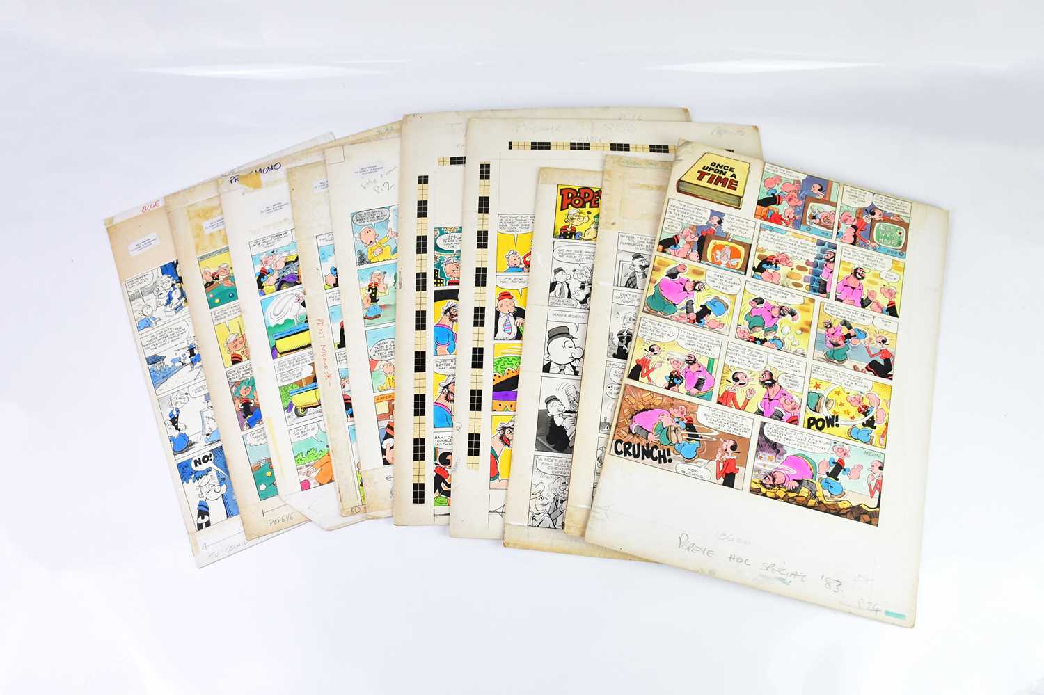 † BILL MEVIN; ten original storyboard cartoons for Popeye, some with annotated detail. Condition