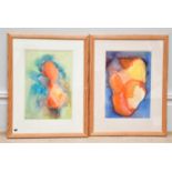 † JUNE BEVAN; a pair of watercolours, 'Orange and Turquoise' and 'Orange and Blue', both signed