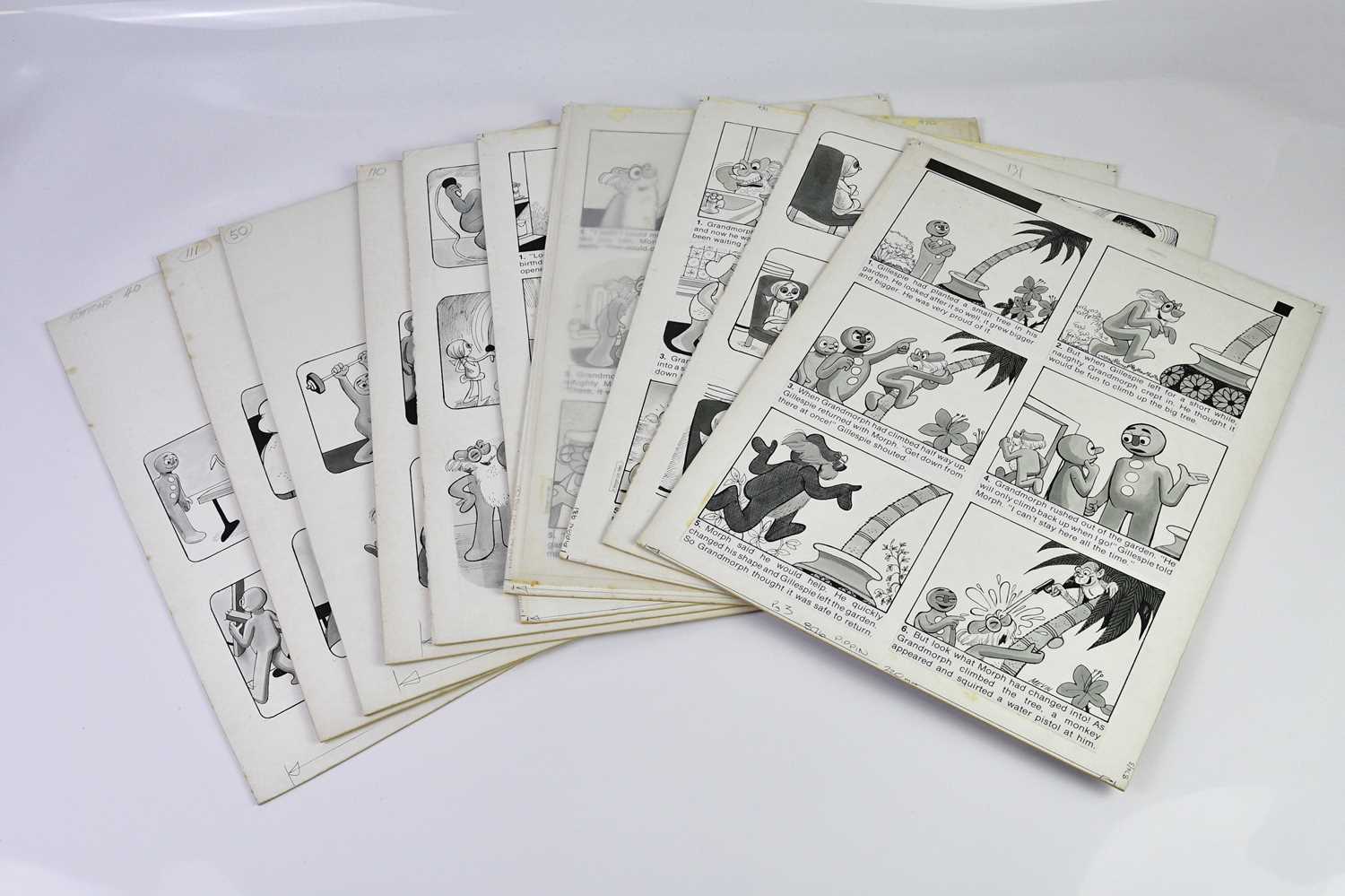 † BILL MEVIN; ten original black and white storyboard cartoons for Morph, produced for holiday