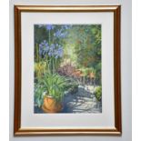 † JUNE BEVAN; watercolour, 'Agapanthus in Artist's Garden', signed lower left, 53 x 40cm, framed and