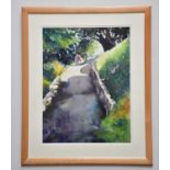 † JUNE BEVAN; watercolour, 'Sunlit Path in Bramhall Park', signed lower right, 53 x 40cm, framed and