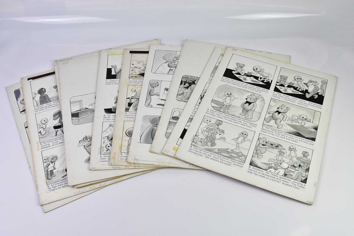 † BILL MEVIN; ten original black and white storyboard cartoons for Morph, produced for holiday