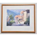 † JUNE BEVAN; watercolour, Church in Delphi, Greece', signed lower right, 30 x 42cm, framed and