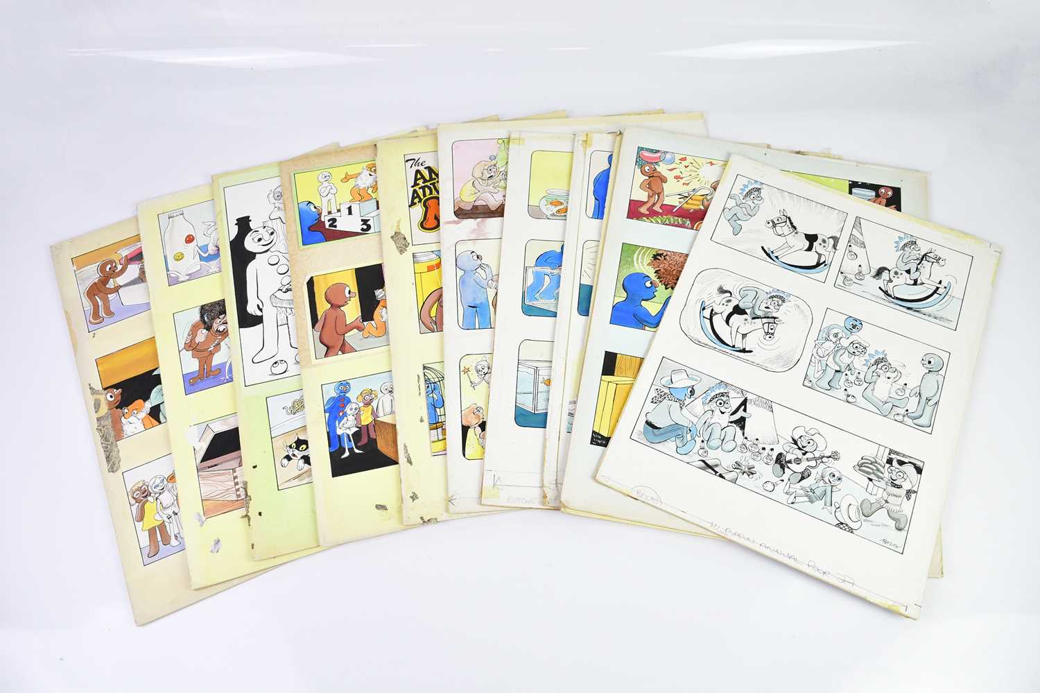 † BILL MEVIN; eleven original hand coloured storyboard cartoons for Morph, produced for holiday