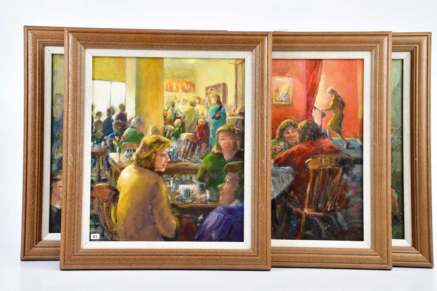 † JUNE BEVAN; a group of five oils on board, 'The Lovers', 'Ladies who Lunch', 'Musical - Image 2 of 4