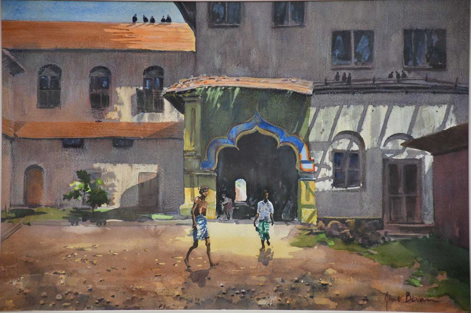 † JUNE BEVAN, watercolour, 'Archway in Cochin', signed lower right, 36 x 54cm, framed and glazed. - Bild 2 aus 2
