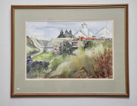 † JUNE BEVAN; watercolour; 'July in Abereiddy, Wales', signed lower left, 37 x 55cm, framed and