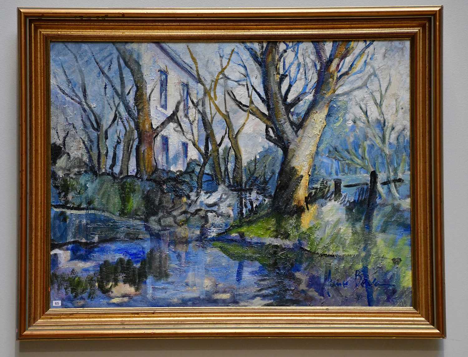 † JUNE BEVAN; oil on canvas, 'Blue Water', signed lower right, 44 x 59cm, framed.