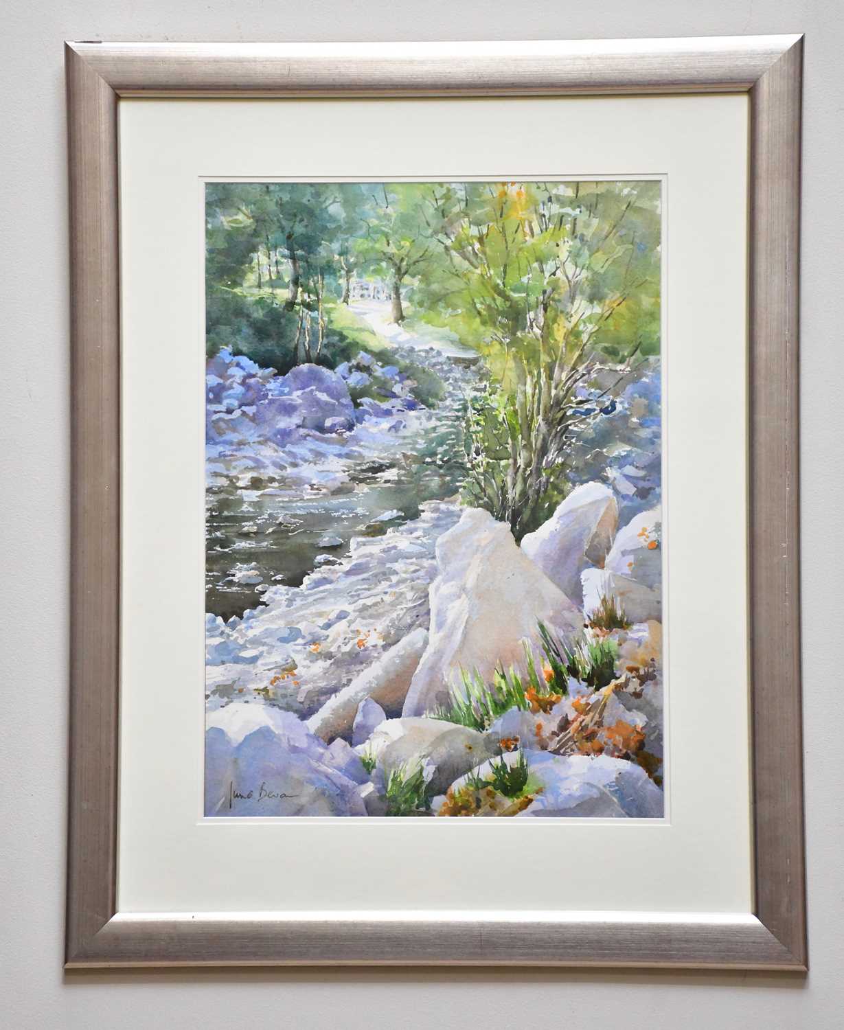 † JUNE BEVAN; watercolour, 'The White Rock', signed lower left, 52 x 37cm, framed and glazed.