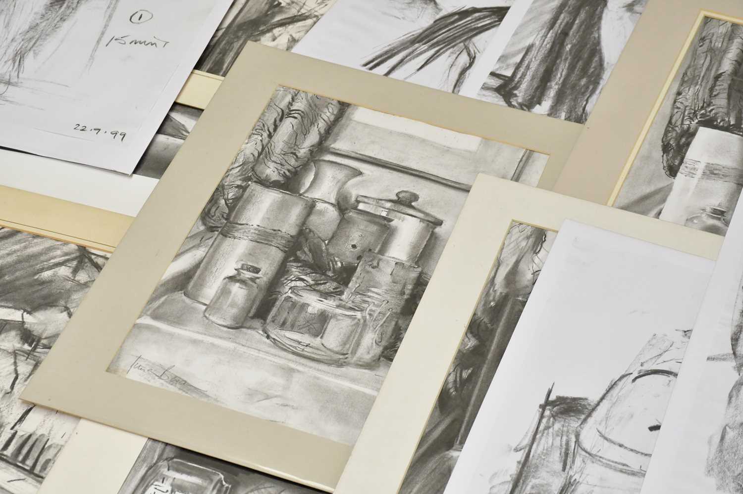 † JUNE BEVAN; a large collection of charcoal and pencil drawings, mainly of still life studies. - Image 3 of 5