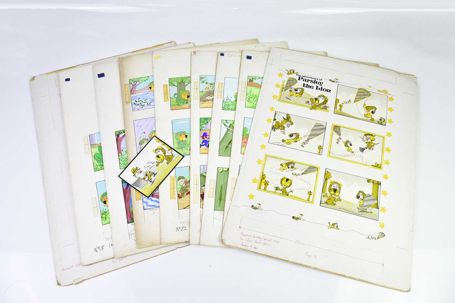 † BILL MEVIN; a group of ten original storyboard cartoons for The Herbs, some with annotated