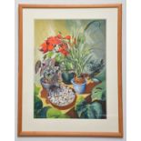 † JUNE BEVAN; watercolour, 'Poinsettia and Seashells', signed lower left, 72 x 53cm, framed and