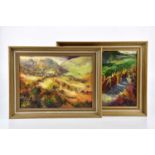 † JUNE BEVAN; two oils on board, 'Distant Slate Quarry, North Wales' and 'Derbyshire in Autumn',
