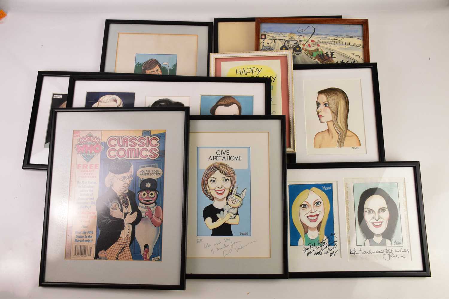 † BILL MEVIN; a group of various hand drawn pieces of art work including caricature studies, study