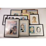 † BILL MEVIN; a group of various hand drawn pieces of art work including caricature studies, study