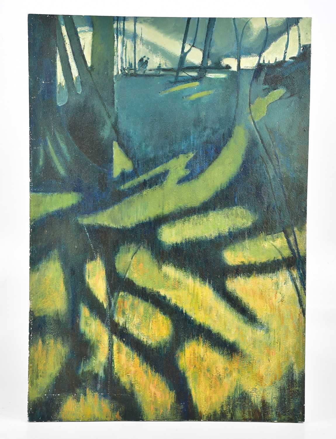 † JUNE BEVAN; oil on canvas, 'Trees and Shadows', unsigned, 76 x 53cm, unframed.