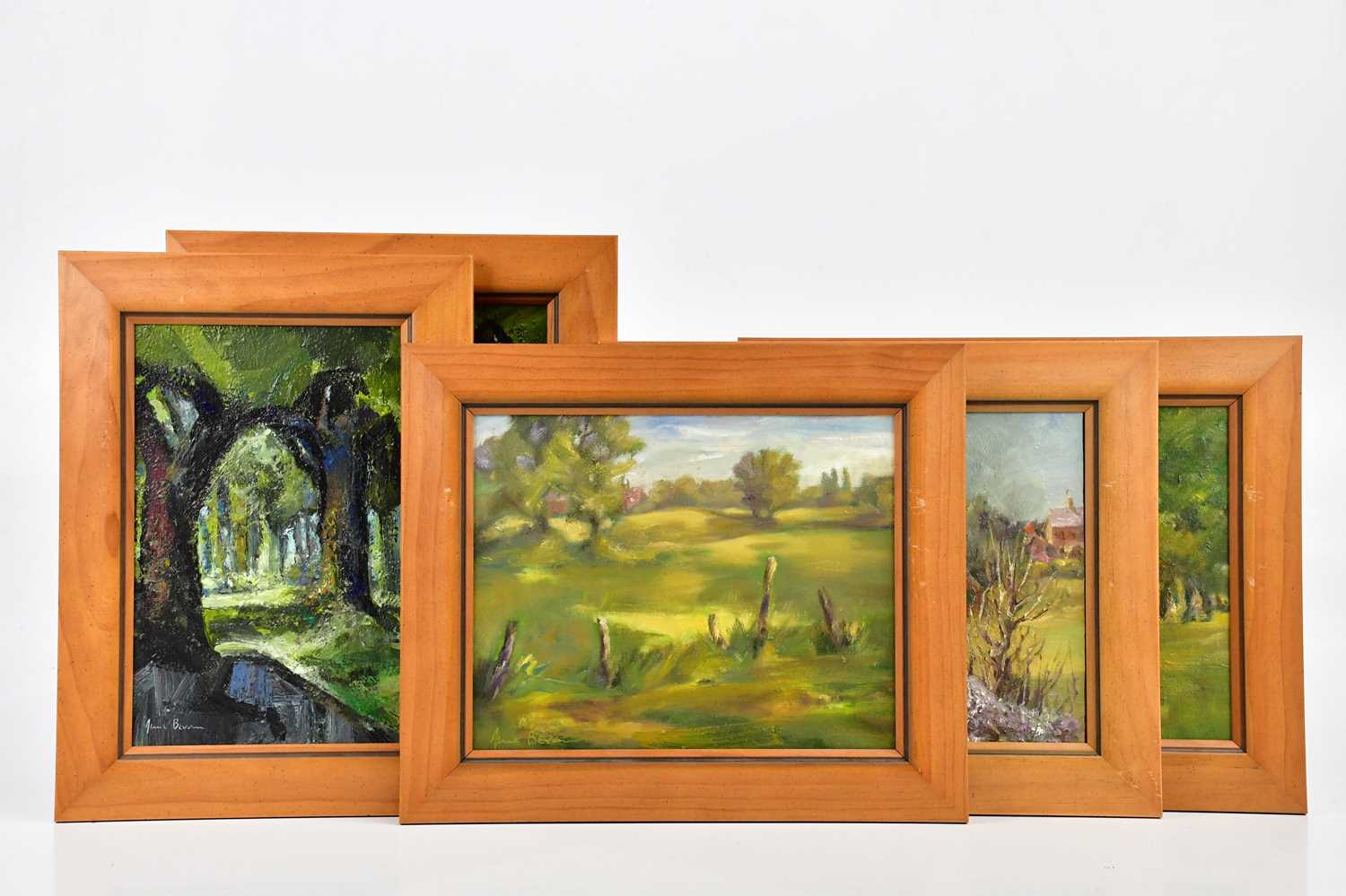 † JUNE BEVAN; a group of six oils on board, 'View through Trees III', 'View through Trees II', 'View - Image 2 of 3