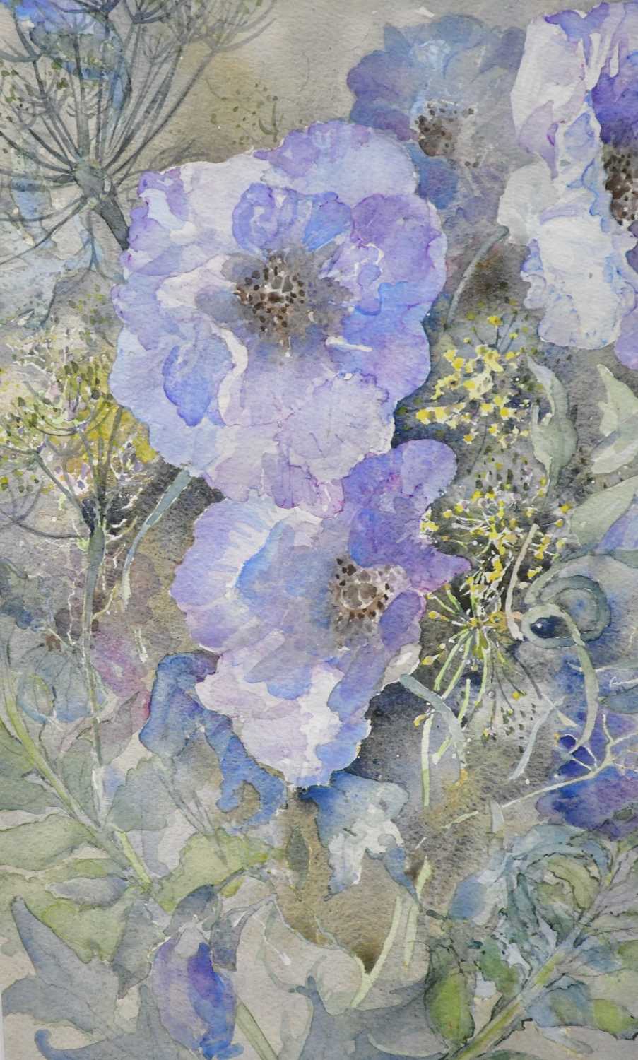† JUNE BEVAN; watercolour, 'Light Blue Poppies', signed lower right, 40 x 29cm, framed and glazed. - Bild 2 aus 2