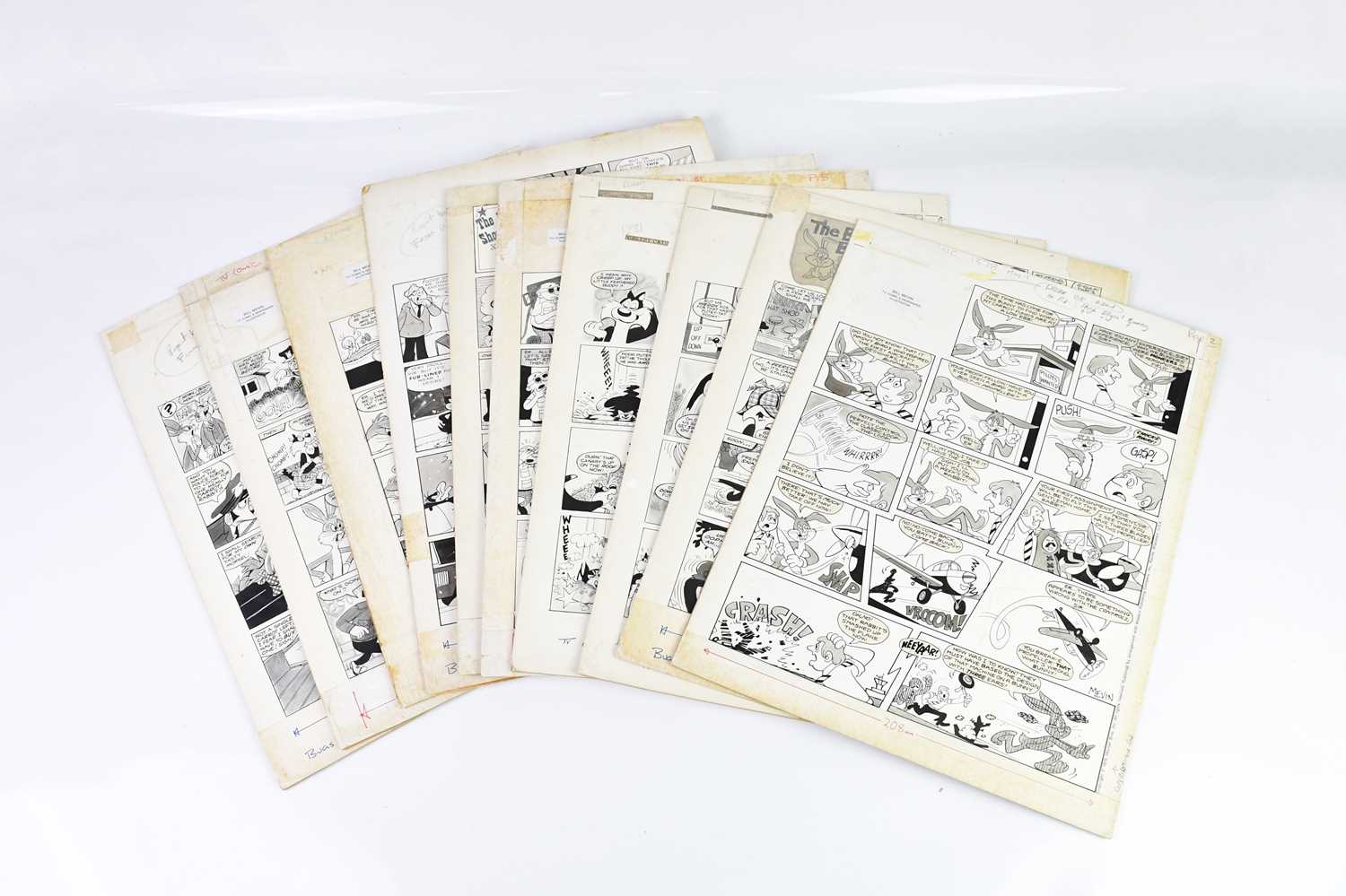 † BILL MEVIN; a group of ten original storyboard art works including Bugs Bunny, Sylvester and