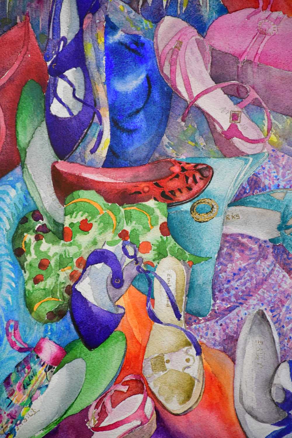 † JUNE BEVAN; watercolour, 'Shoes and Scarves', signed lower right, 53 x 38cm, framed and glazed. - Image 2 of 2